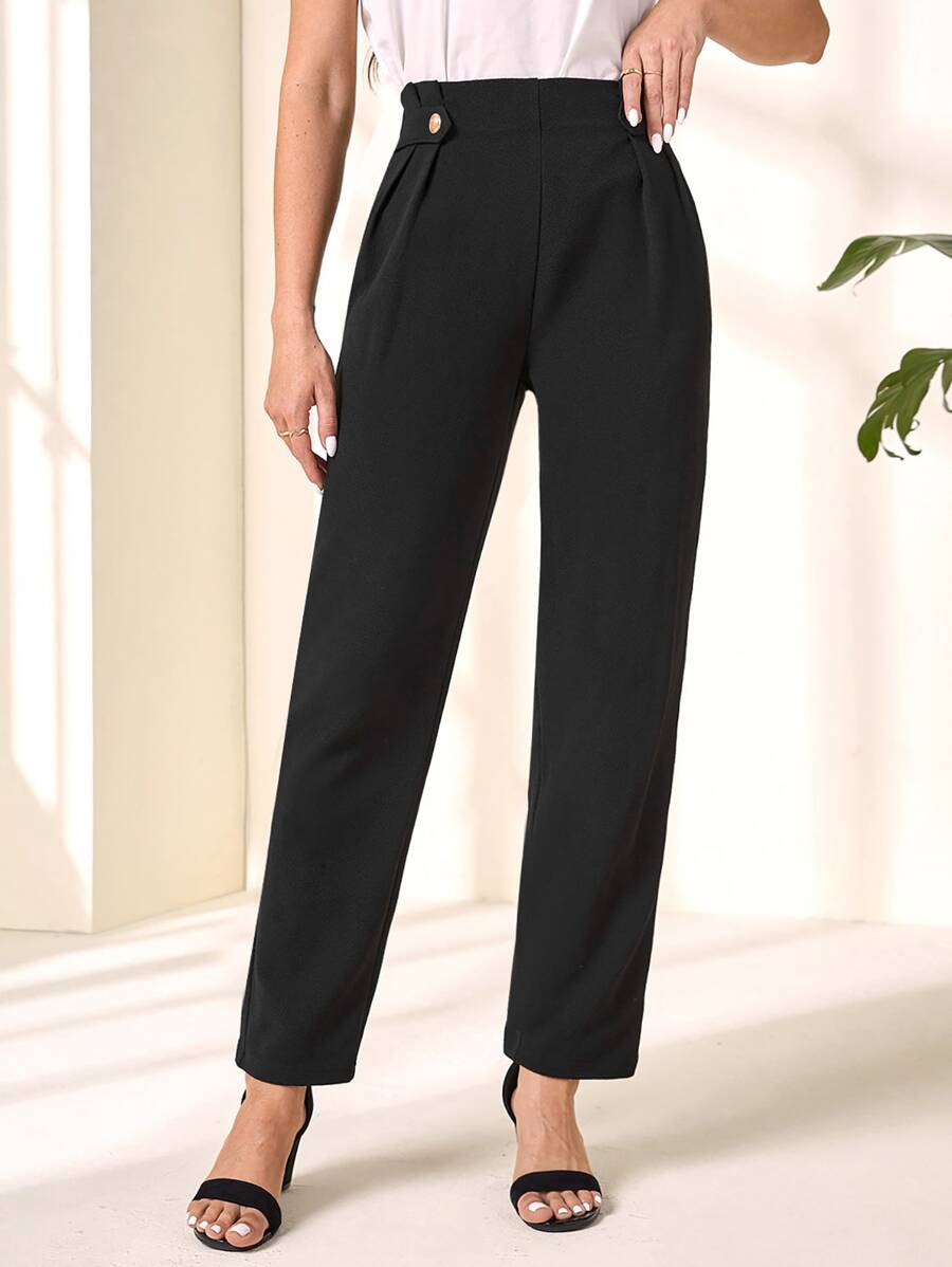 EMERY ROSE High Waist Button Detail Fold Pleated Detail Pants