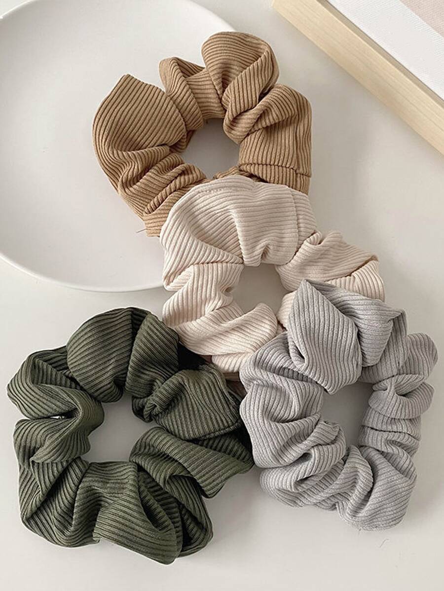 Set de 4 piezas de coleteros y scrunchies de punto premium a rayas para mujer, accesorios para el cabello de estilo minimalista vintage elegante, adecuados para vestirse diariamente, maquillarse, recogidos y coletas