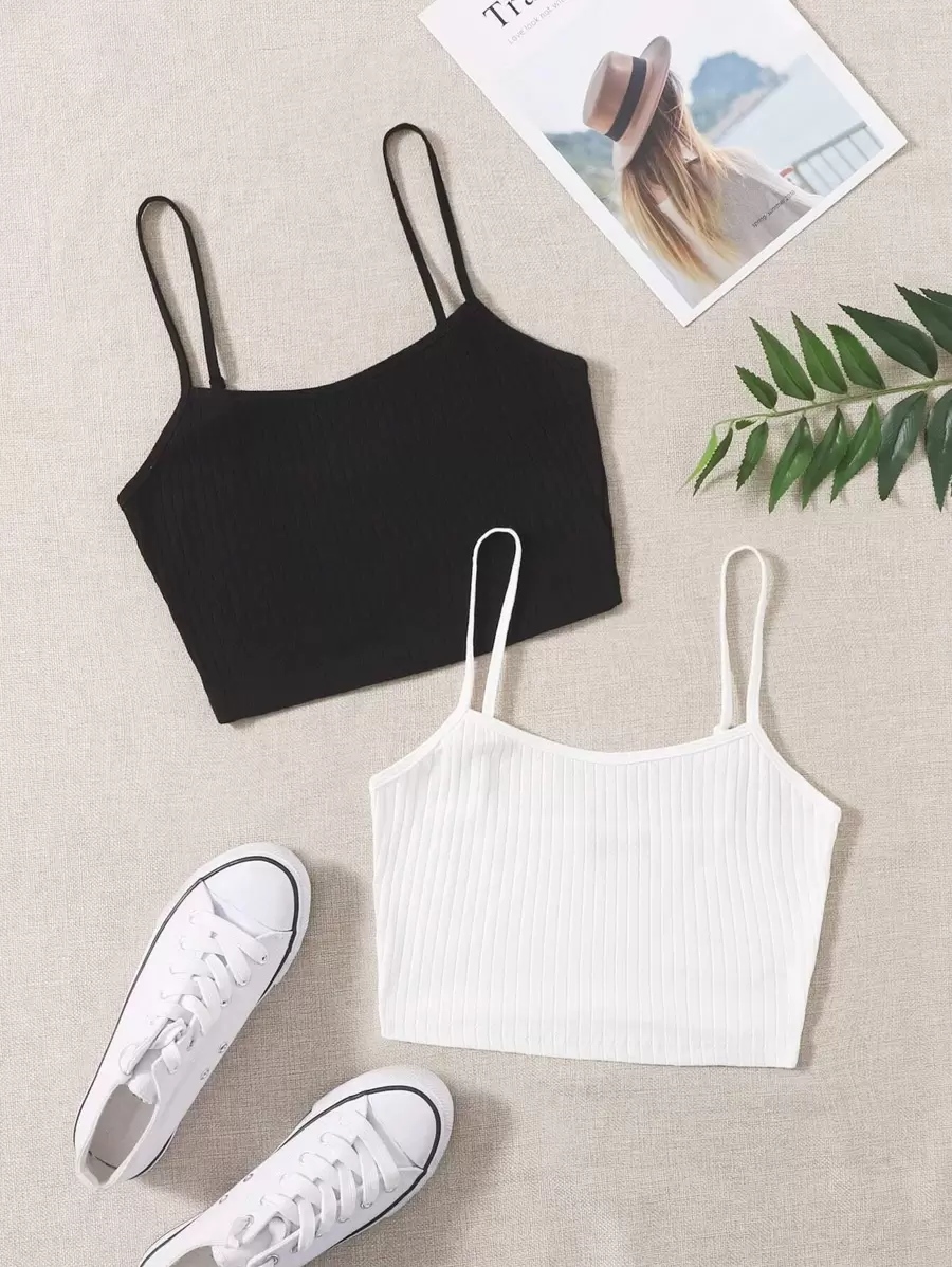 SHEIN EZwear 2 Packs Solid Rib-Knit Cami Top