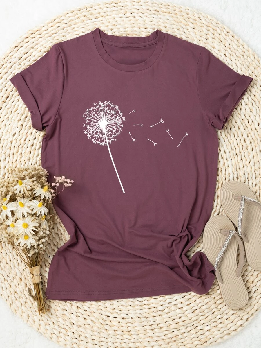 SHEIN LUNE Plus Paardenbloem Print Tee Voor De Zomer