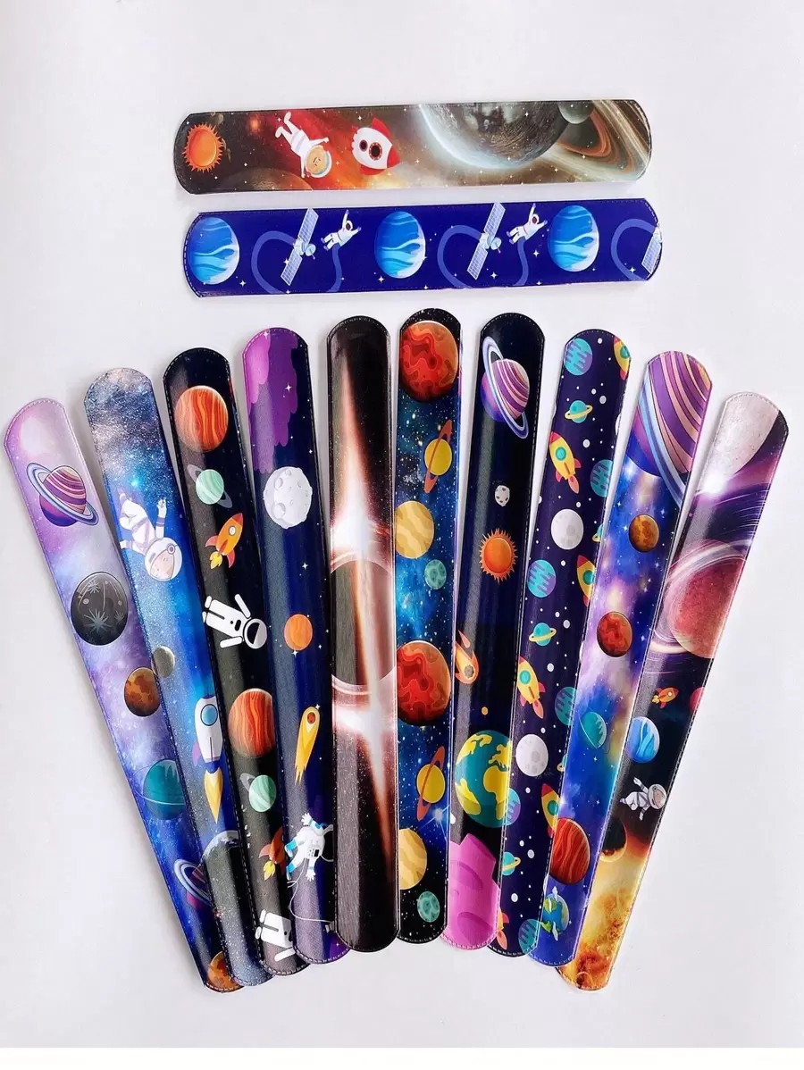 12 pièces/set Bracelet de fête avec imprimé astronaute spatial, décoration de fête colorée pour la fête, la rentrée scolaire, la Saint-Valentin