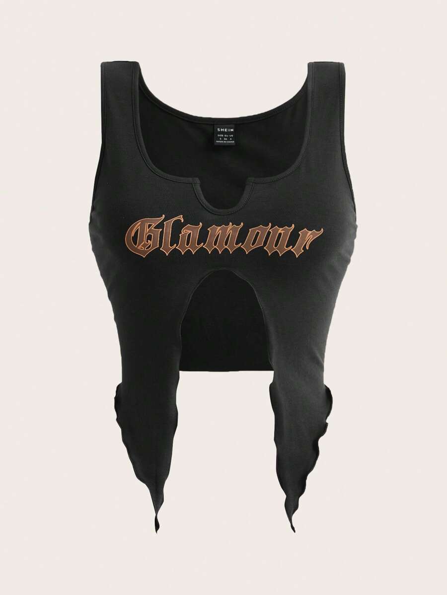 SHEIN ICON Carta Gráfica Bainha Assimétrica Top Tank
