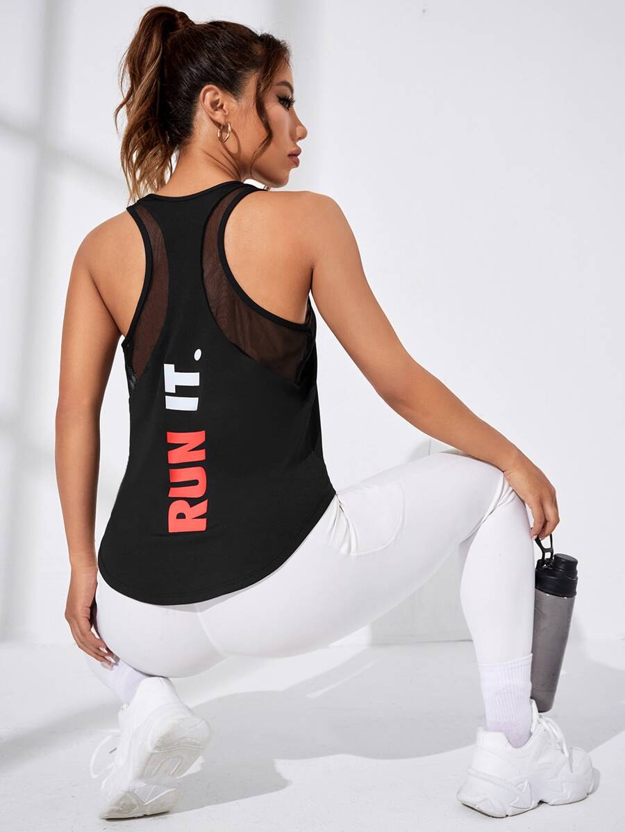 SHEIN Sport Studio Sport Tank Top mit Buchstaben Grafik, Mesh,