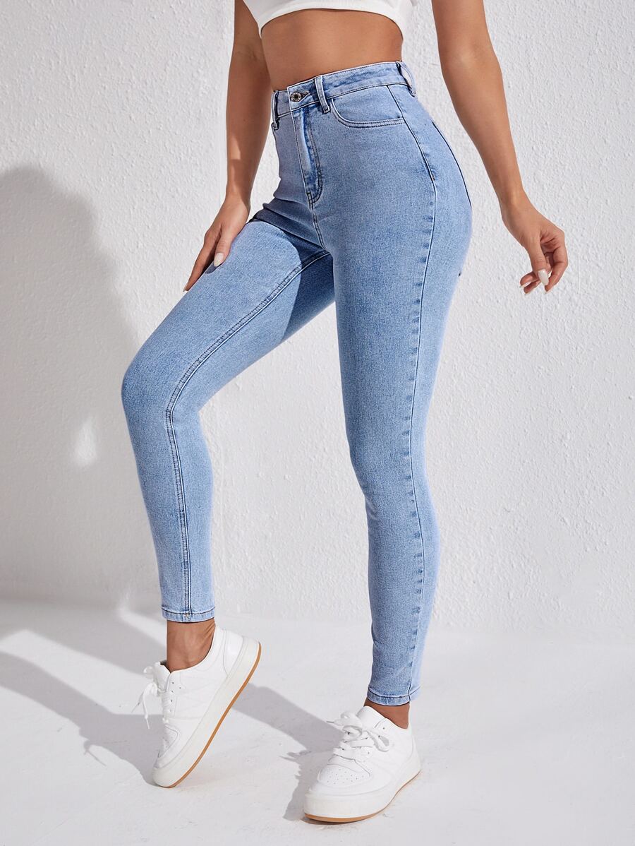 SHEIN Essnce Eenkleurig Dames jeans Knoop Zak Rits