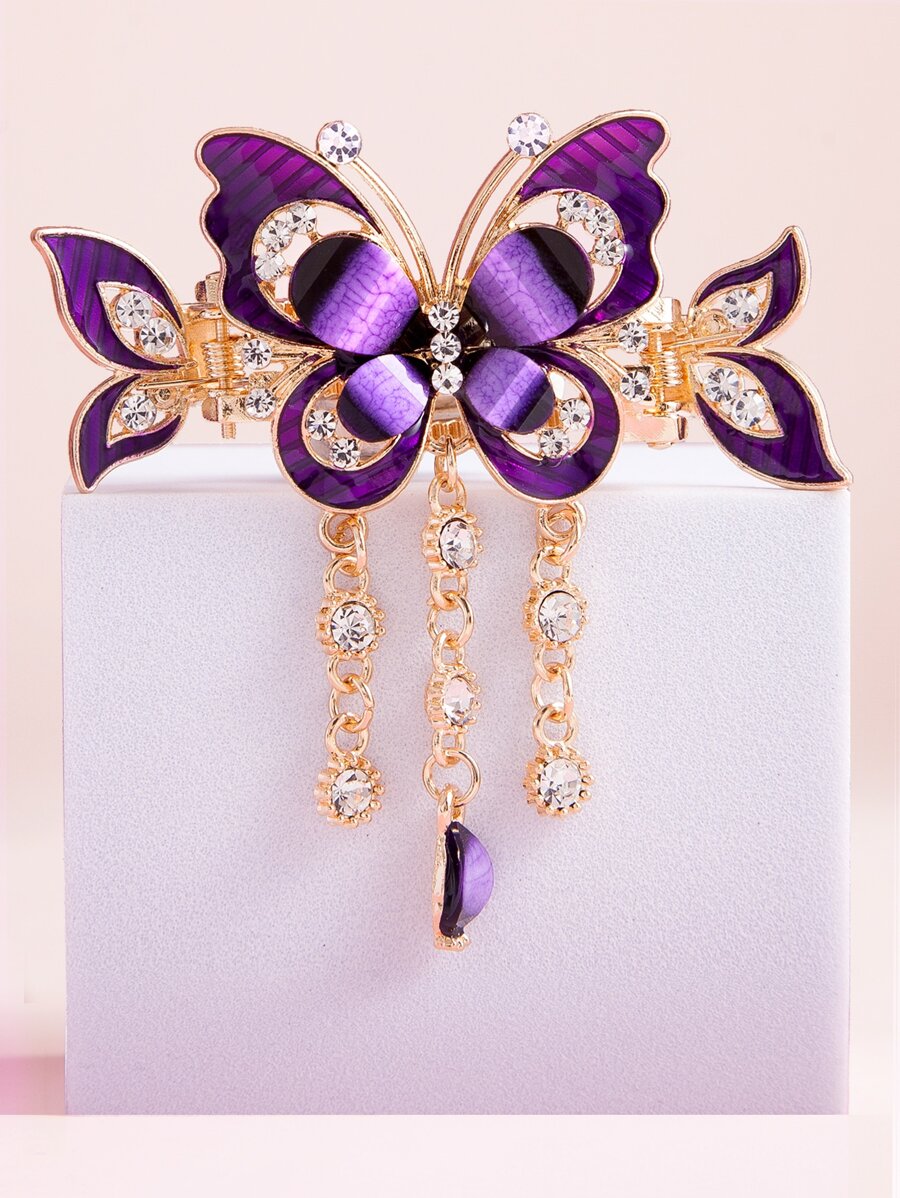 1pc Women Rhinestone & Butterfly Decor Fashion Alligator Hair Clip For Decoration Elegant Hair Claws Claw Clips Hair Clips Hair Jaw Clip Hair Clamps Hair Clutch Hair Catcher Clip, School Stuff, College