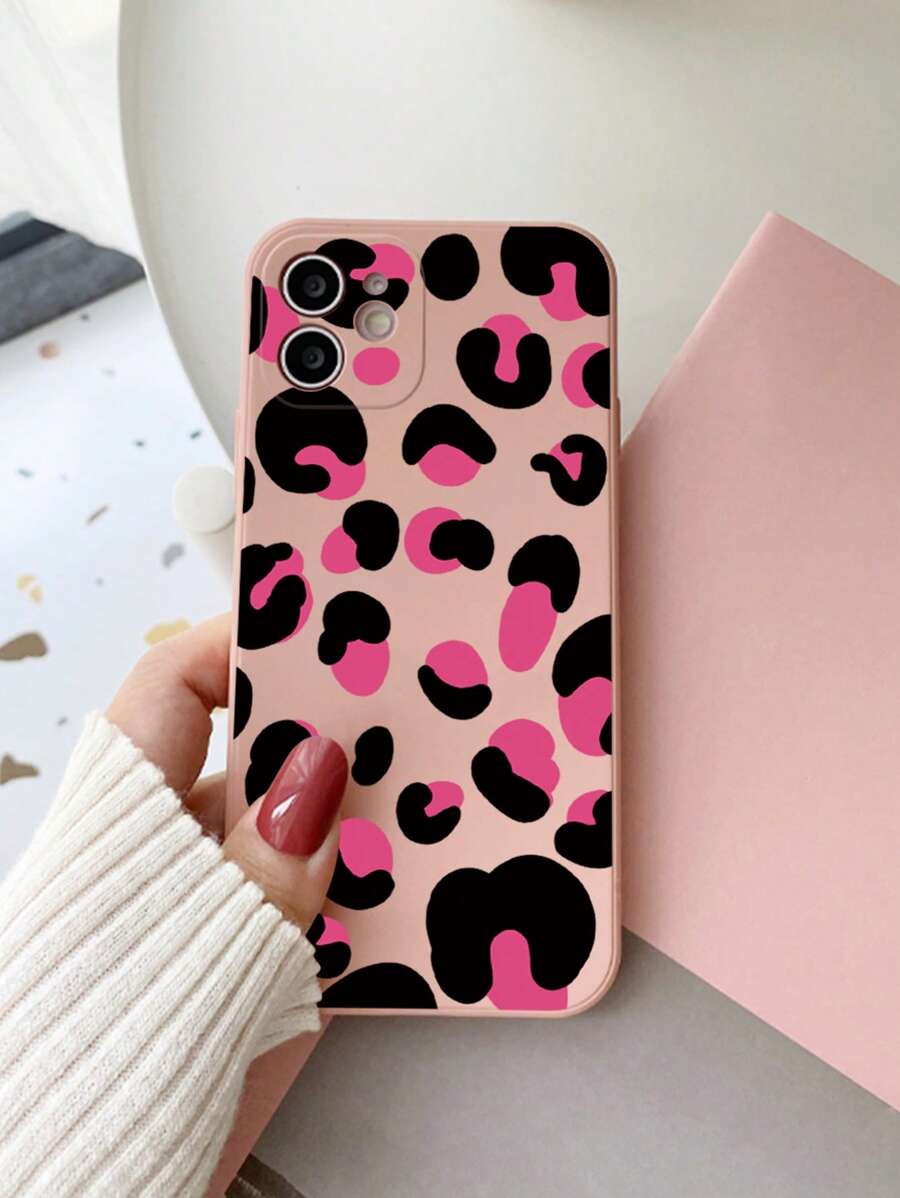 Girly Pink Leopard Print Phone Case Protective Cover Compatible With Iphone 15 Pro Max, Xiaomi, Huawei, Samsung