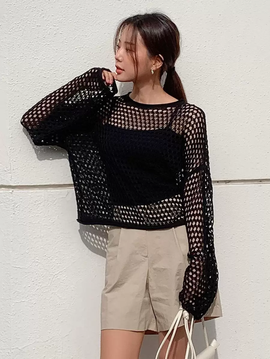 DAZY Hollow Out Drop Shoulder Sweater Without Cami Top Sheer