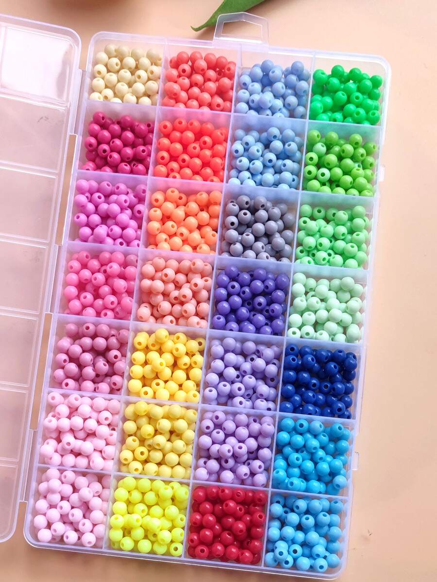 28-Grid Random Color Rainbow 6mm DIY Beading Kit For Bracelet, Necklace, Earring Making, Including Round Pearl Beads, Tools & Gift Box, Suitable For Girls, Children, And Adults