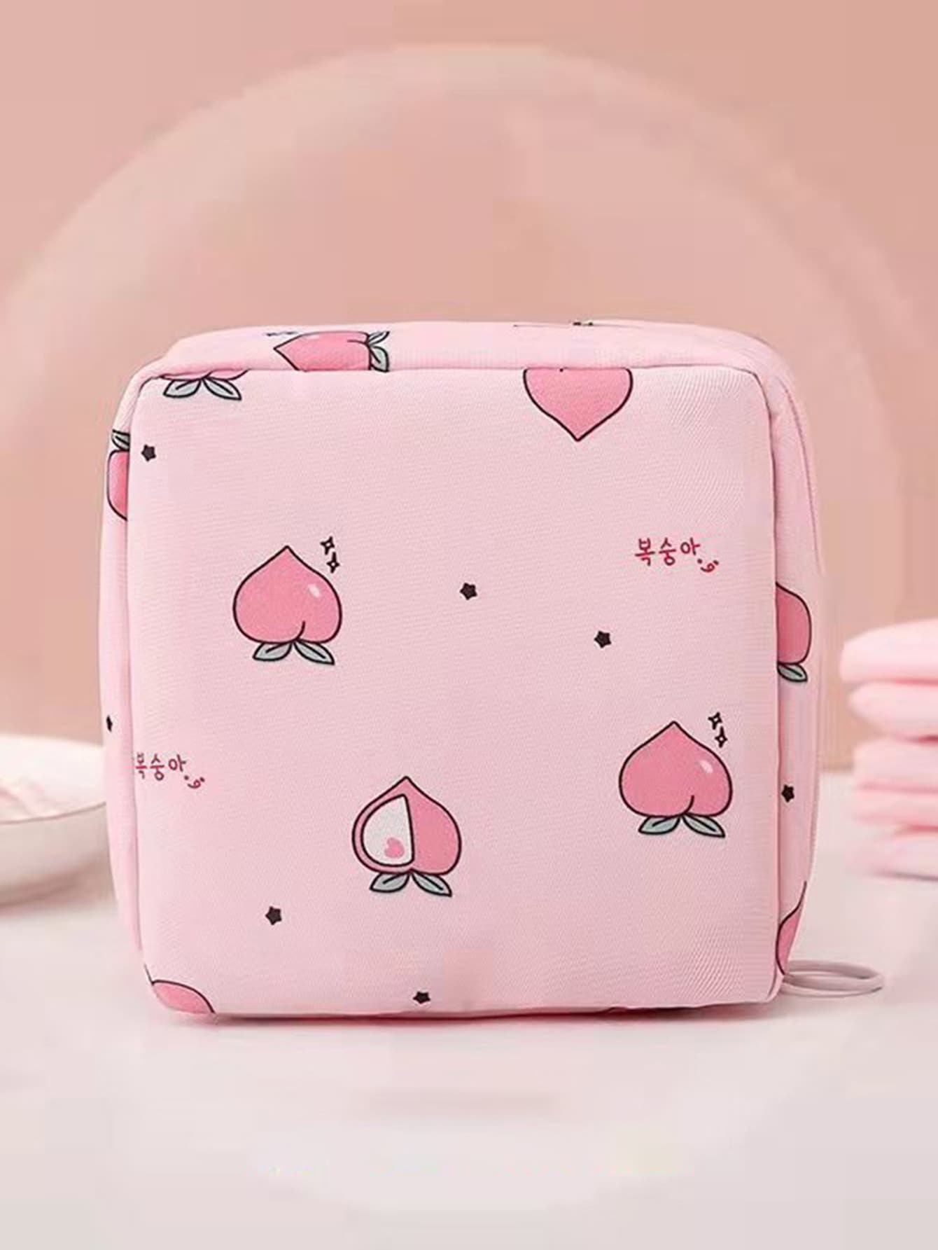 1pc Portable Sanitary Napkin Storage Bag, Modern Peach Pattern Sanitary Napkin Storage Bag For Home For Travel Storage Bag,Makeup Bag,Cosmetic Bag,Vacation Organizer,Large Capacity Makeup Organizer Makeup Case, For Lipstick, Brush, Skincare, Mobile Phone, Coin, Small Items, For Home,Gift,Vacation And Festival Halloween Christmas Multifunctional Use,Boho Vibes