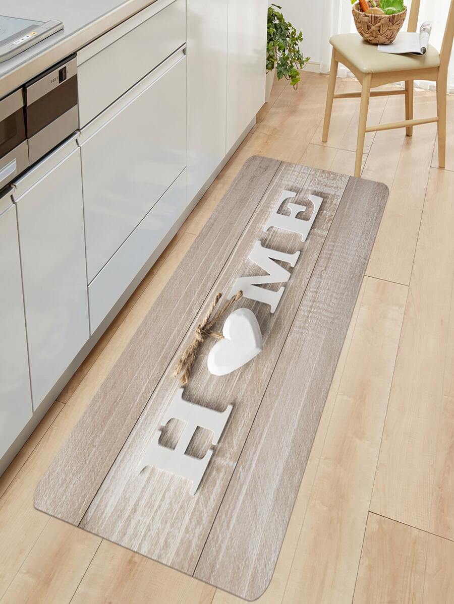 1pc Letter Graphic Anti-slip Kitchen Rug, Modern Heart & Letter Graphic Floor Mat For Living Room And Bedroom