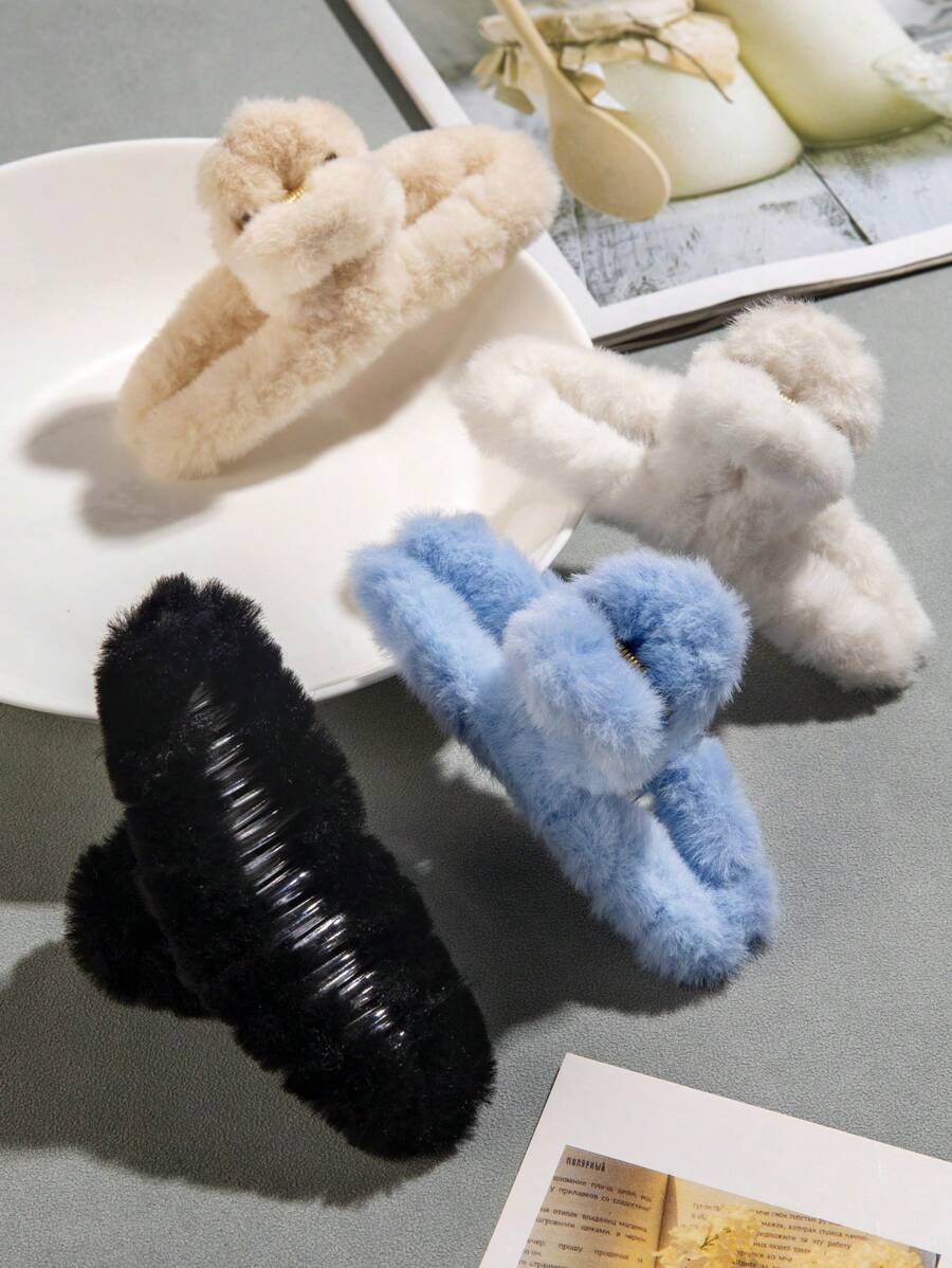 4pcs Solid Fuzzy Hair Clip Cute Claw Clips Hair Claws Hair Barrettes