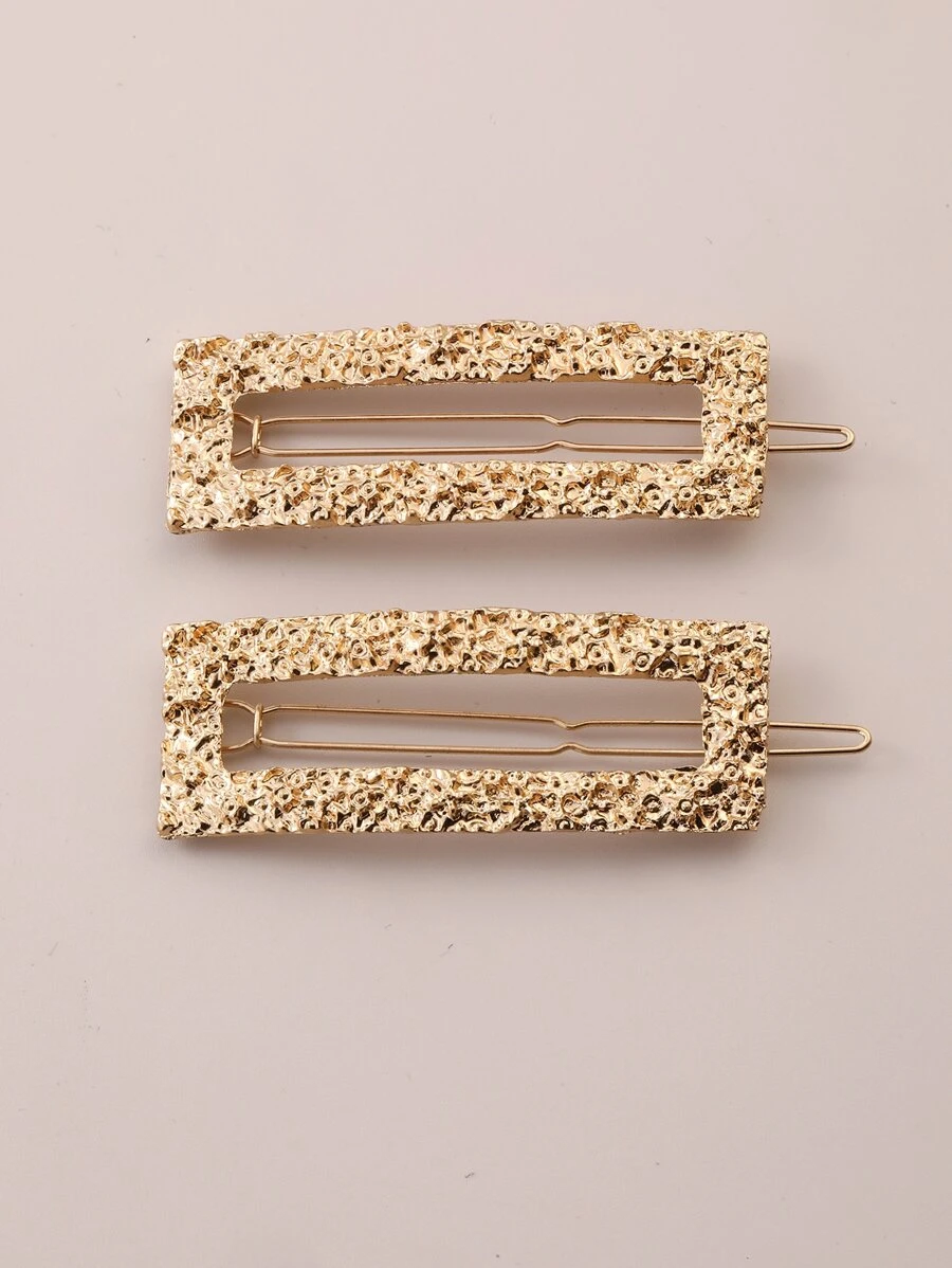 2pcs Metal Concave-Convex Square Clip Hair Accessories, Simple And Versatile Side Hairpin Casual Claw Clips Hair Claws Hair Barrettes