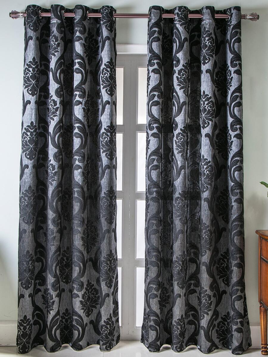 1pc Scroll Pattern Curtain, Modern Polyester Single Panel Blackout Curtain For Home