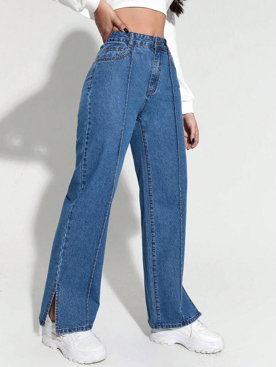 SHEIN EZwear Jeans de pierna recta con bolsillo oblicuo