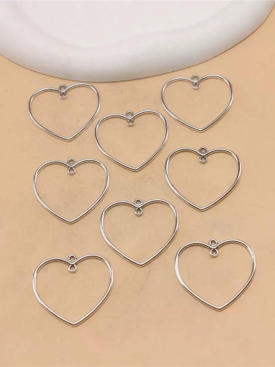8 pièces Breloques en forme de cœur creux plaquées argent et or, accessoires de pendentif d'artisanat de bijoux DIY