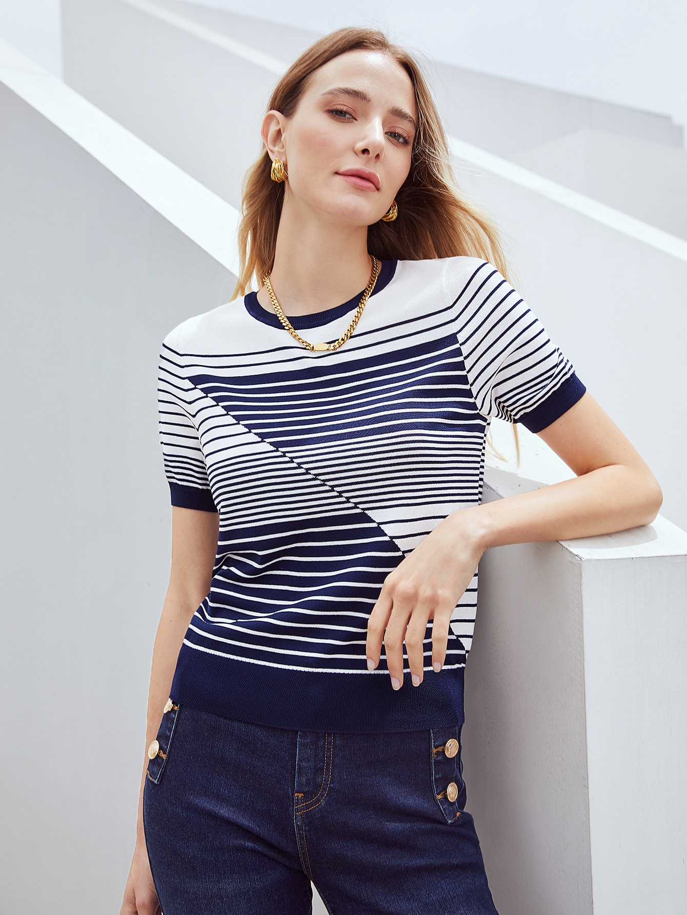 【MODERNIF】Tates Viscose Washable Stripe Knit rida-striped-mixed-media-