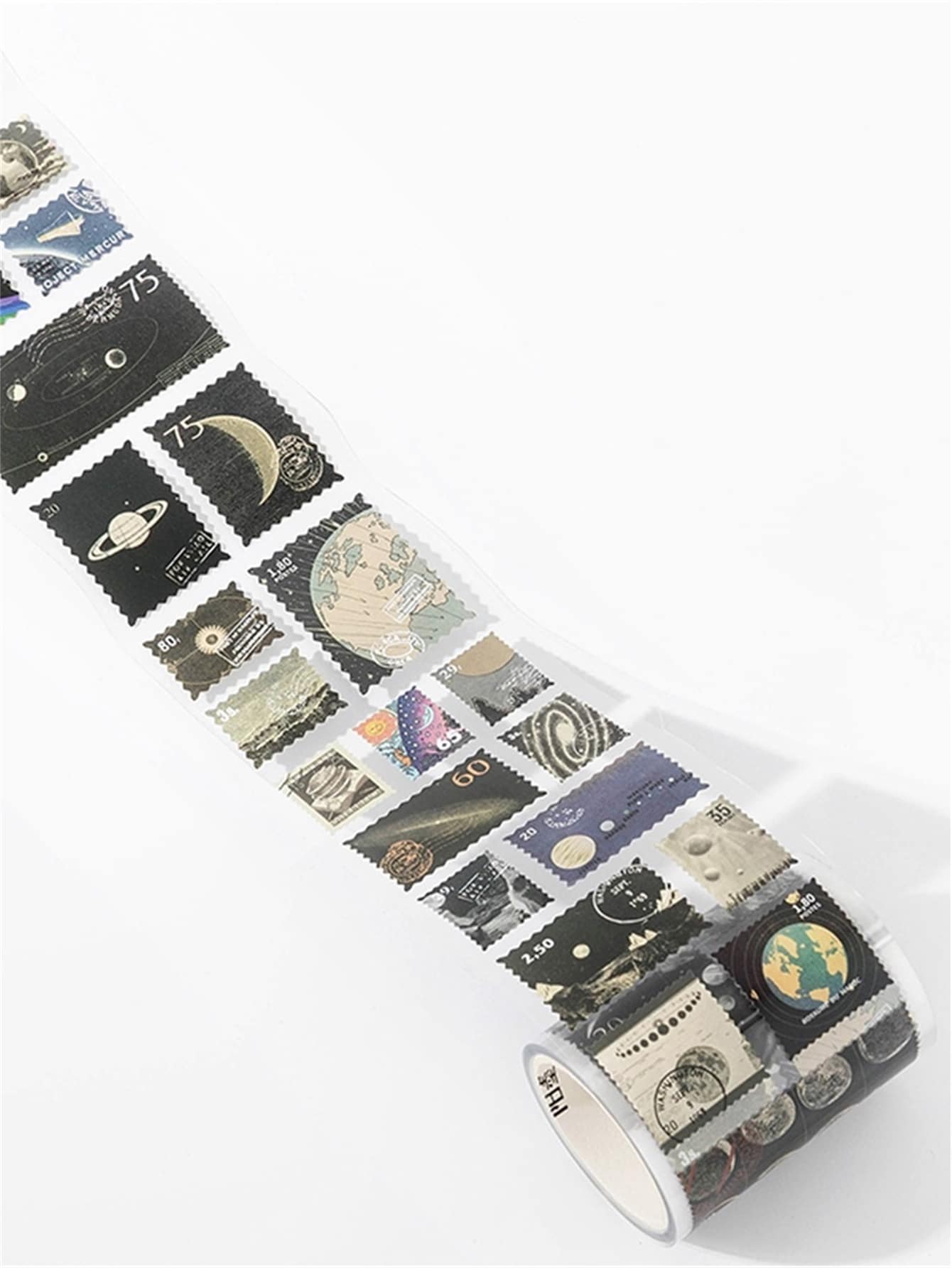 1roll Moon Pattern Stamp Design Masking Tape, Vintage Multi-Purpose Washi Tape For DIY Craft, Hand Account Decoration Back To School