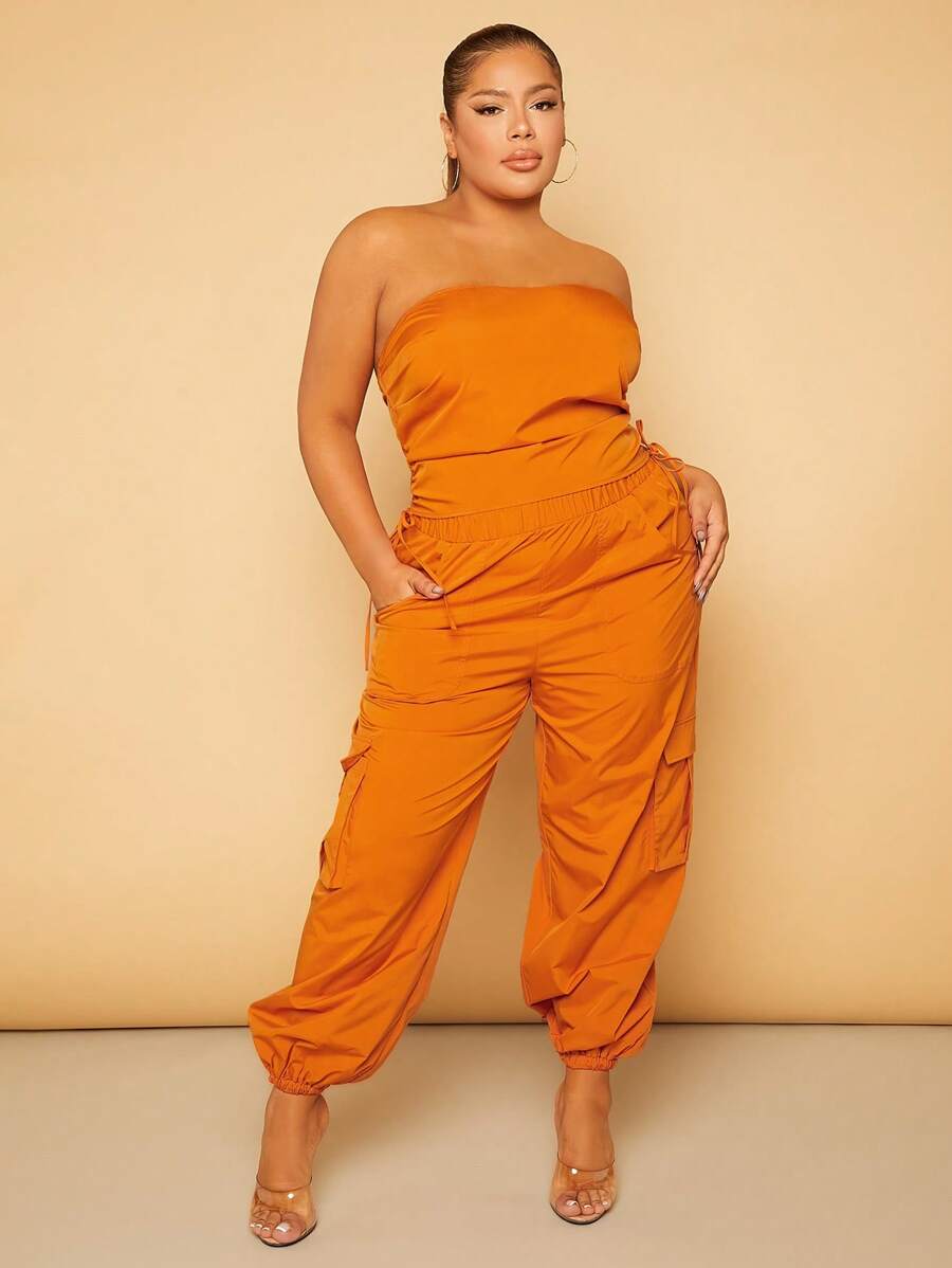 SHEIN SXY Plus Unicolore À Cordon Top Bandeau & Pantalon Cargo
