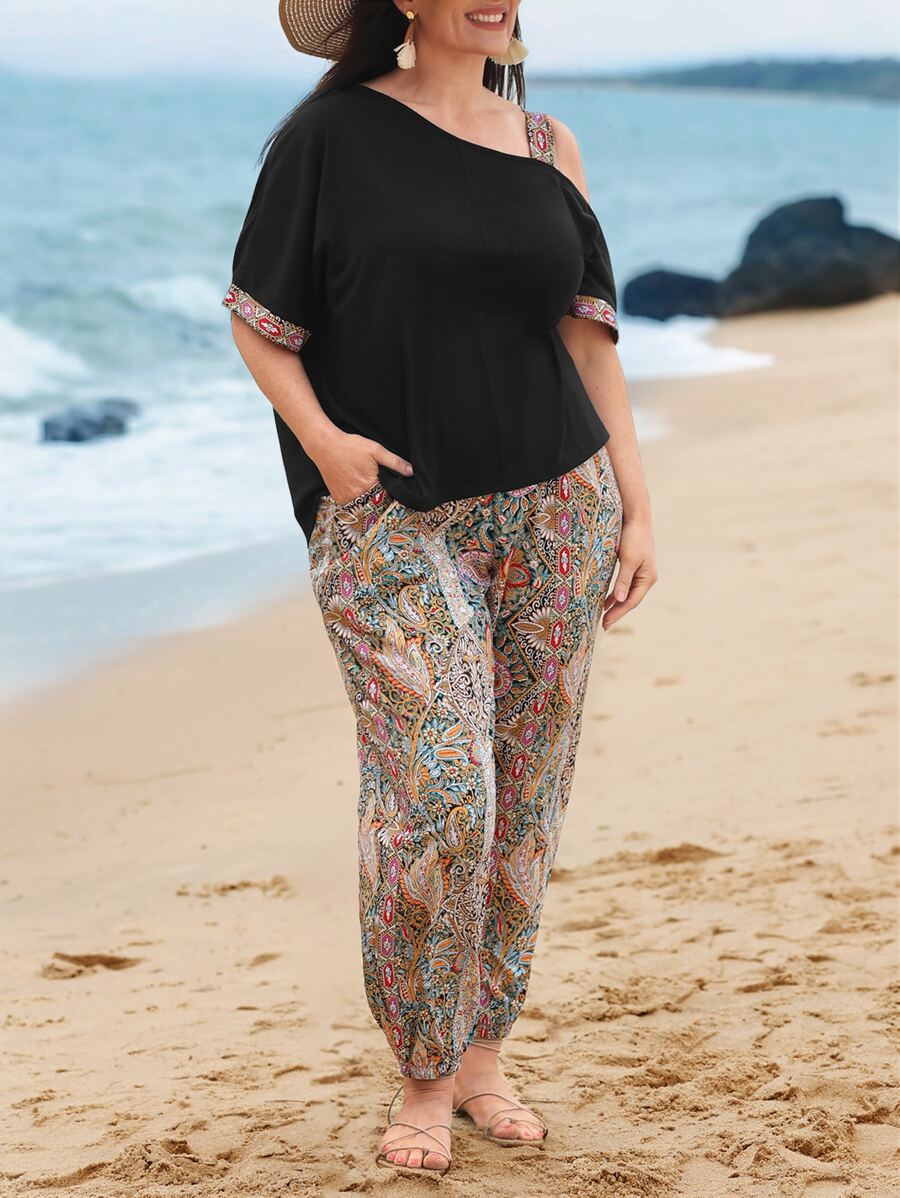 EMERY ROSE Komplety Dwuczęściowe Rozmiar Plus Asymetryczny Kieszeń Plemienny Boho