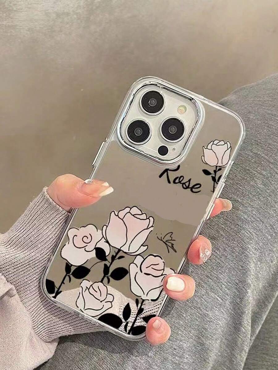 1pc Pink Rose Acrylic Shockproof Case Compatible With Iphone15pro, 14promax, 13, Creative Iphone12/11