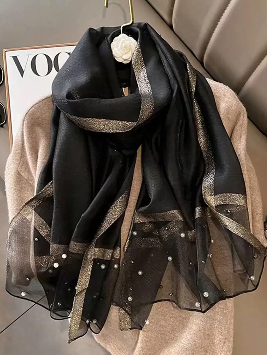 1pc Faux Silk Faux Pearl Decor Women's Scarf/Shawl/Headband, Suitable For Daily Wear Elegant Bandana,Hair Band,Head Band Ideal For Dressing Up Your Look Winter Fall