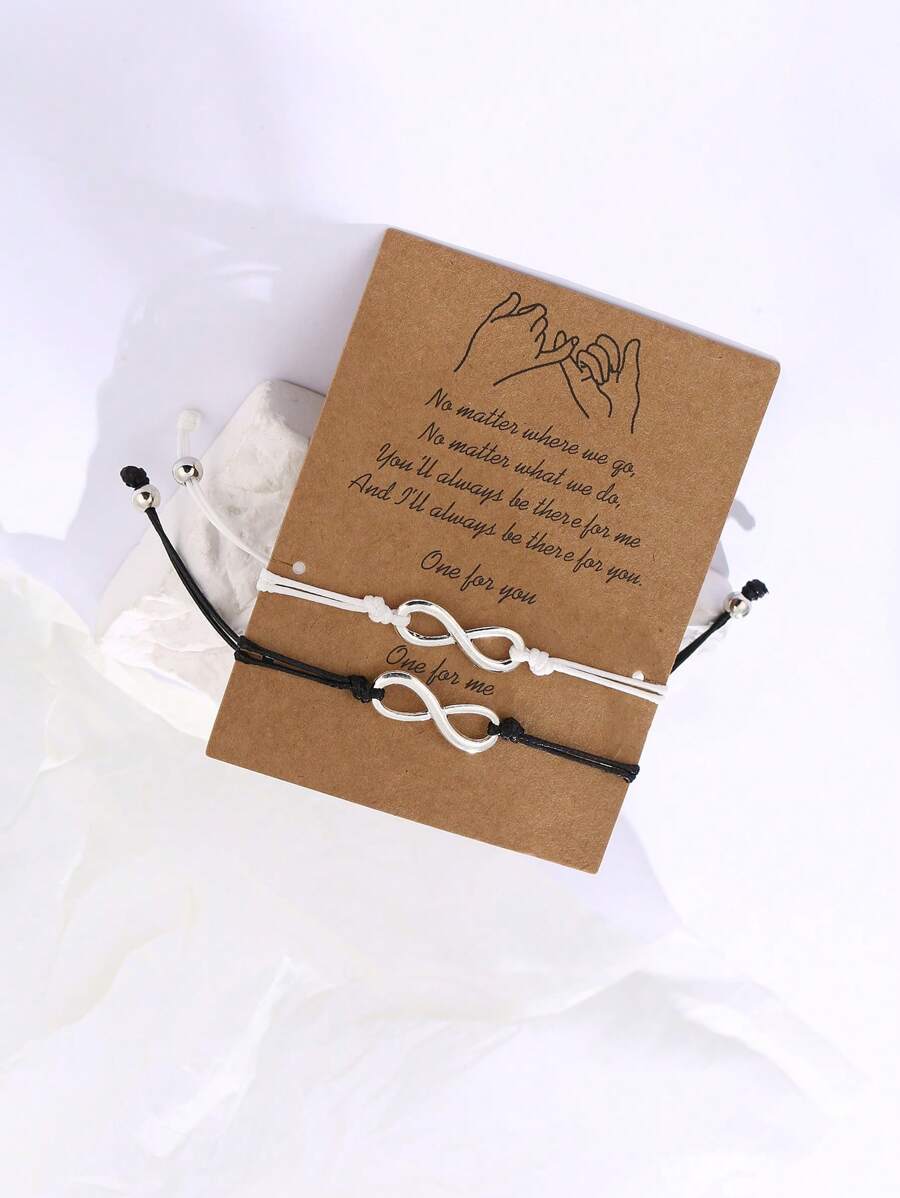 2pcs/set Fashionable Zinc Alloy Infinity Symbol Decor String Bracelet For Men For Daily Decoration