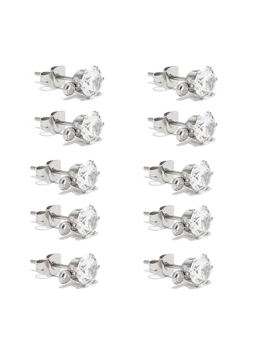 10pcs/set Luxury Stainless Steel Cubic Zirconia Decor DIY Earrings Accessory For Women For DIY Jewelry Making