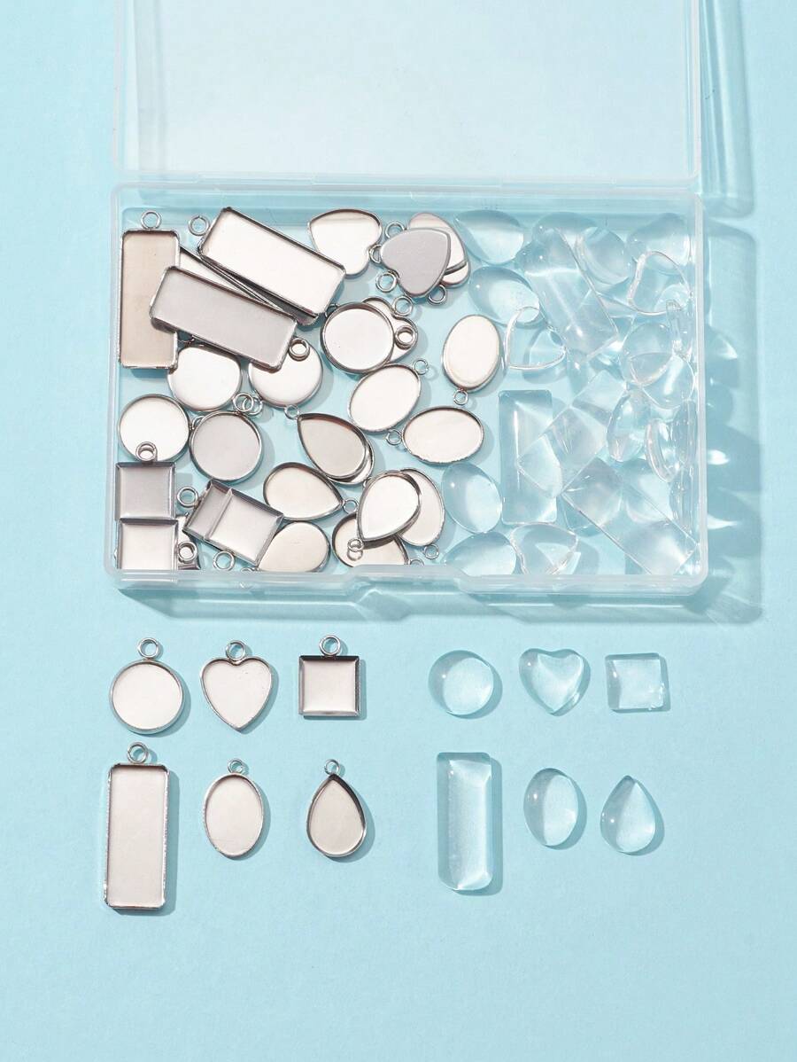 36 Pièces 6 Styles 304 Paramètres De Cabochon Pendentif En Acier Inoxydable Avec 6 Pièces Cabochons En Verre Et Base Pour Bijoux À Bricoler Soi-même