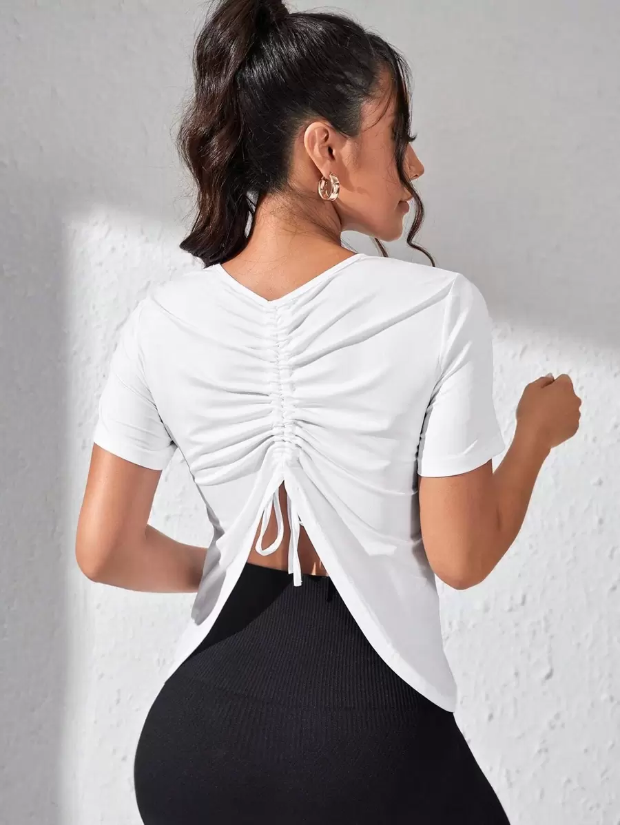 SHEIN Sports Women's Solid Crew Neck Raglan Sleeve Short Sleeve Fitted Seamless Active T-Shirtworkout Tank Top