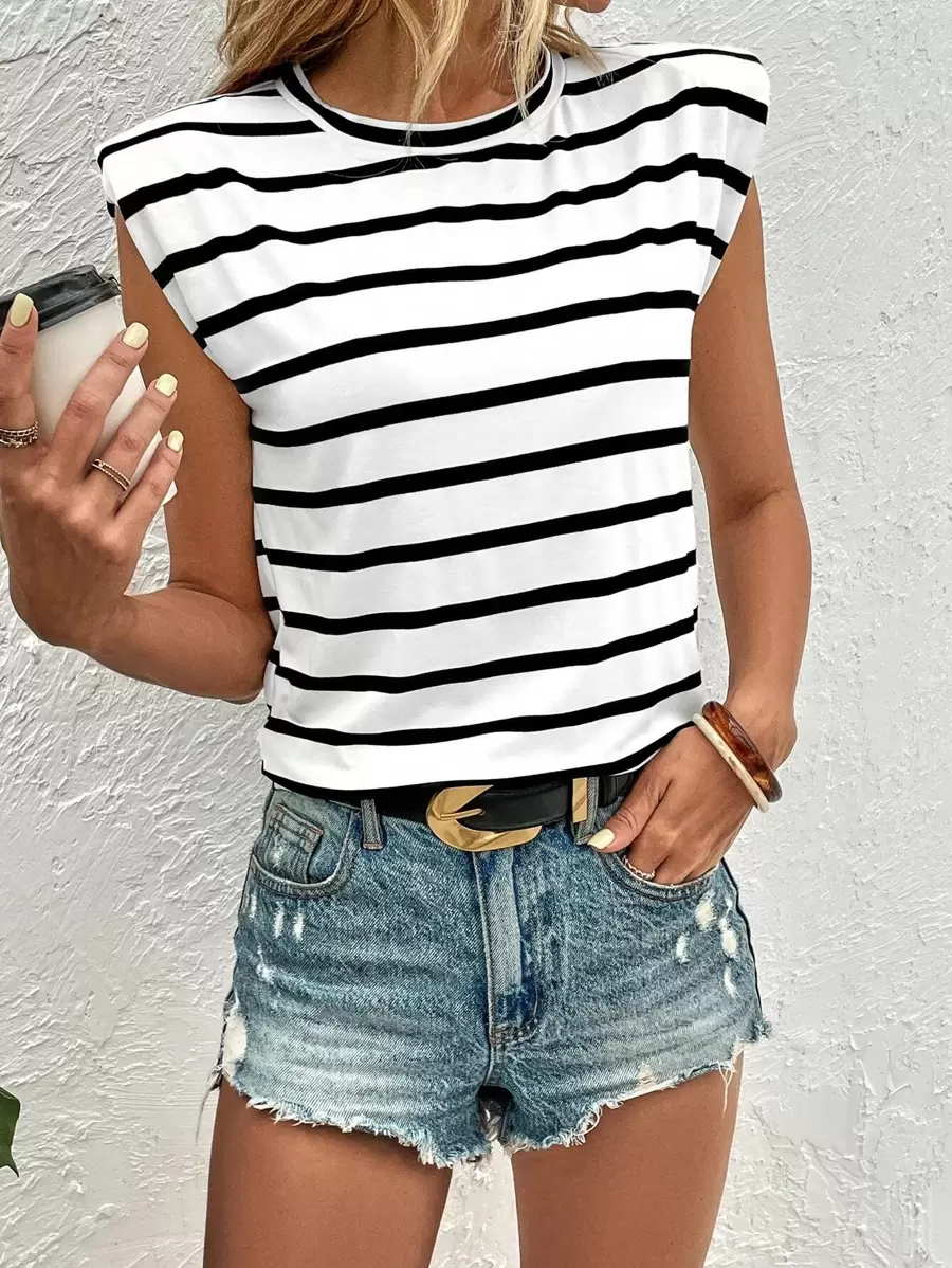 Chiquease T-shirt À Rayures À Épaulettes