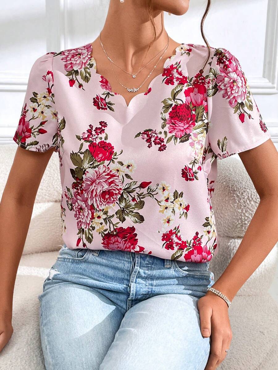 SHEIN Clasi Floral Print Puff Sleeve Blouse