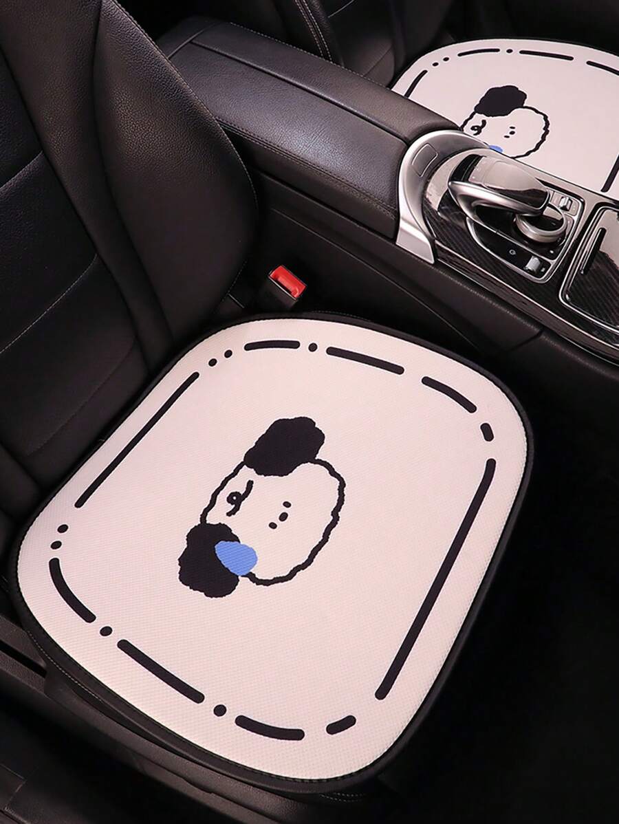 1 pieza Cojín de asiento de coche con patrón de perro de dibujos animados poliéster transpirable