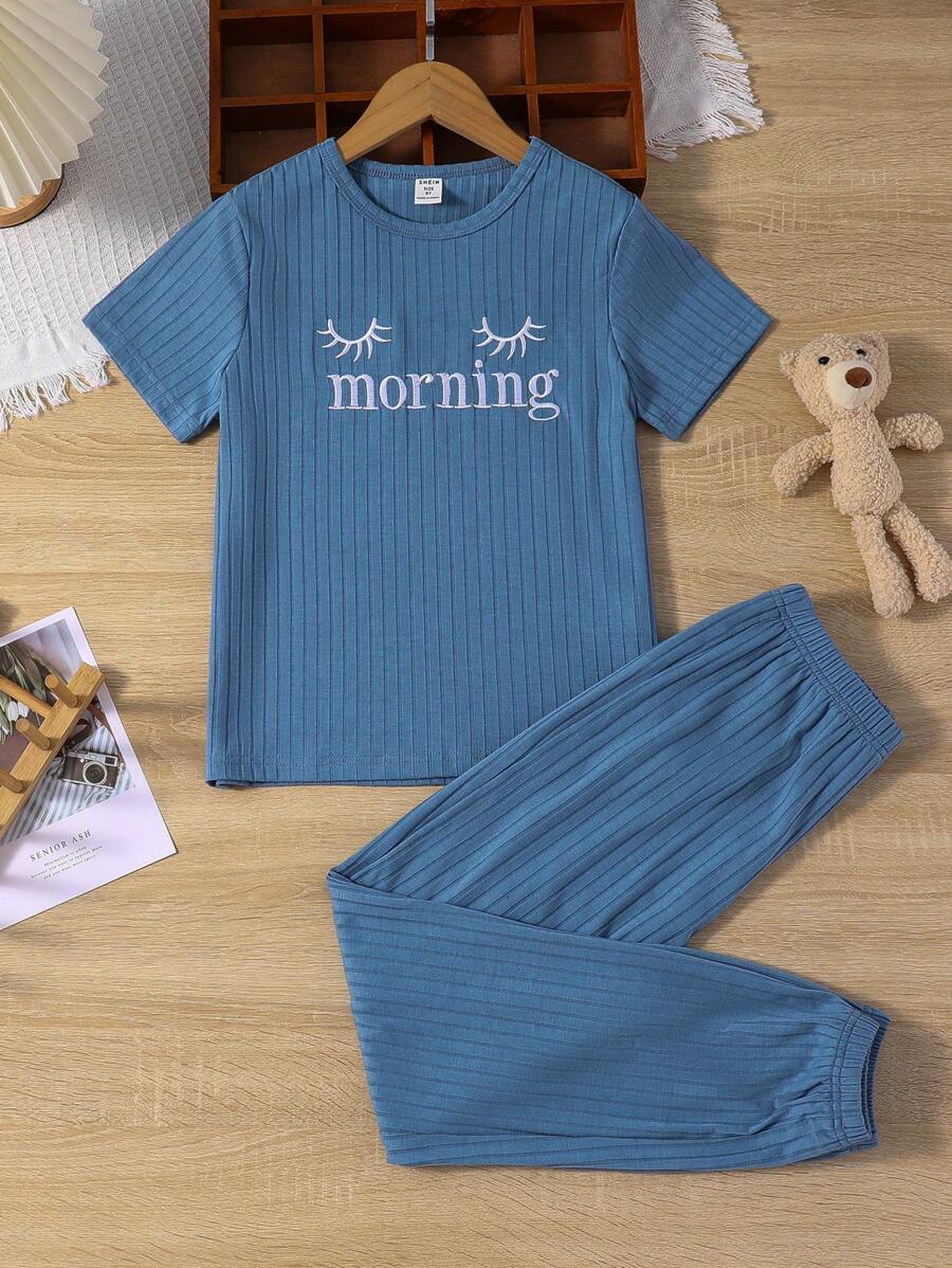 Girls Eyelash & Letter Embroidery PJ Set