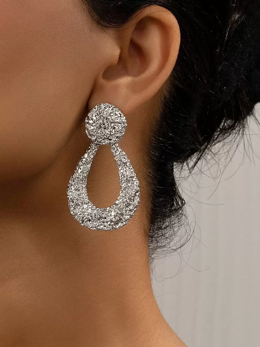 1pair Fashion Zinc Alloy Textured Water Drop Earrings For Women For Daily Decoration