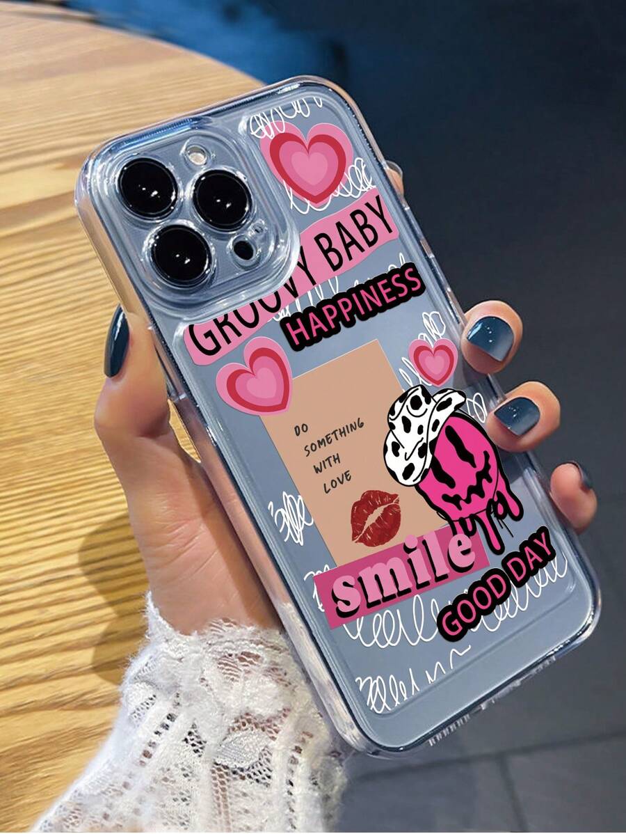 Valentinstags 2000er Mode Rosa Herz & Buchstaben Grafik Handyhülle für Kawaii