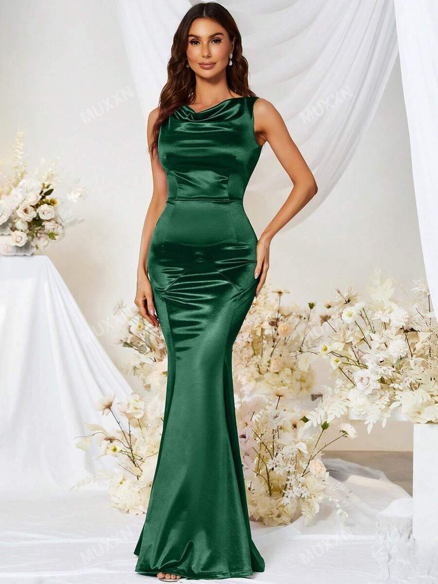 MUXXN Draped Collar Floor Length Formal Dress