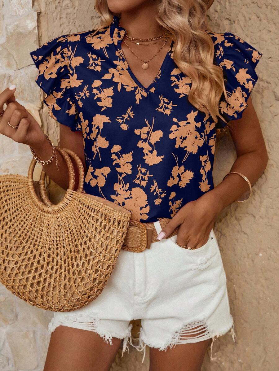 Breezaya Floral Print Butterfly Sleeve Blouse