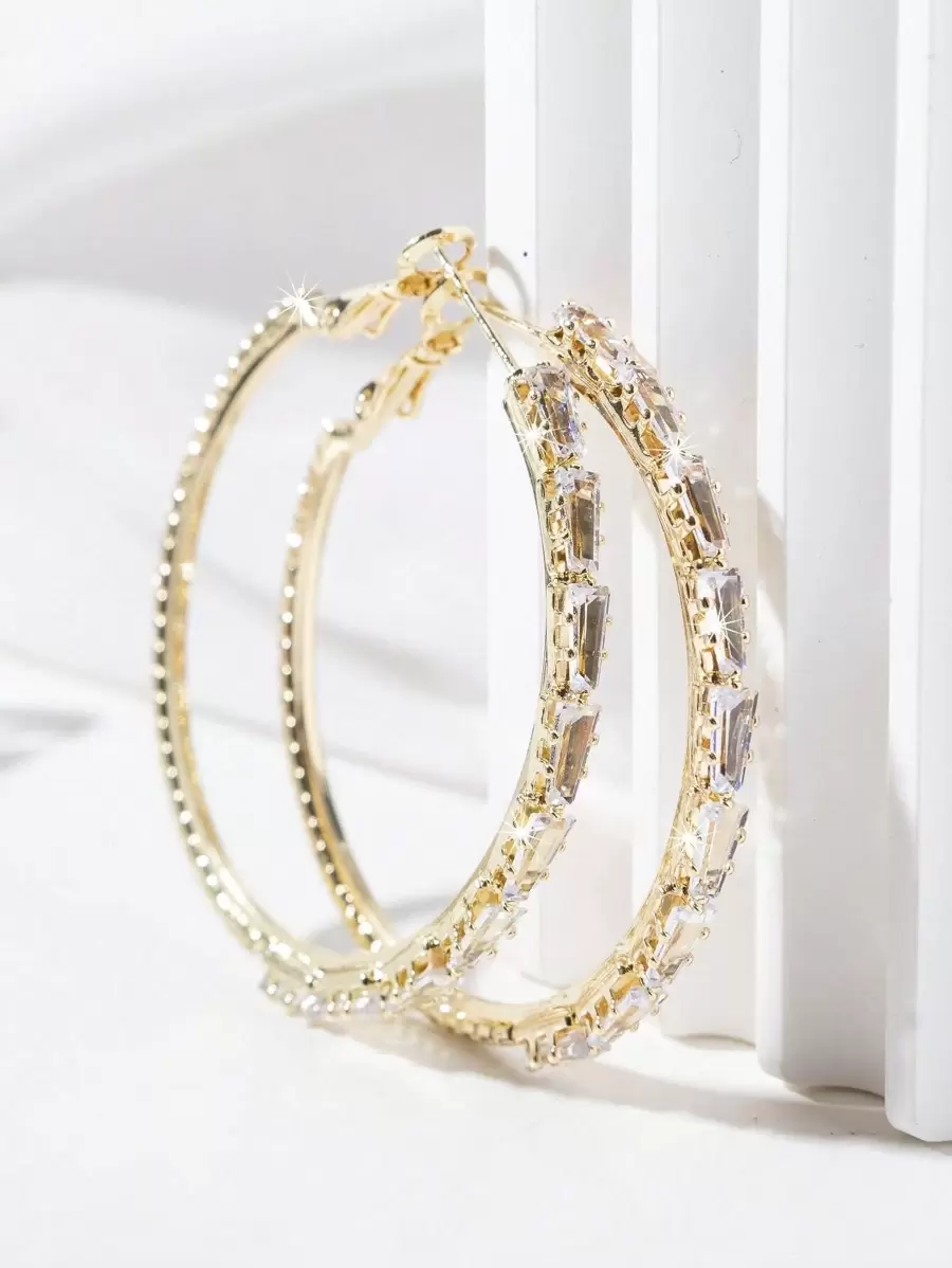 1pair Fashionable Copper Hoop Earrings With Square-Shaped Multicolor Cubic Zirconia For Women, Suitable For Daily Wear, Luxury High-End Party Gift