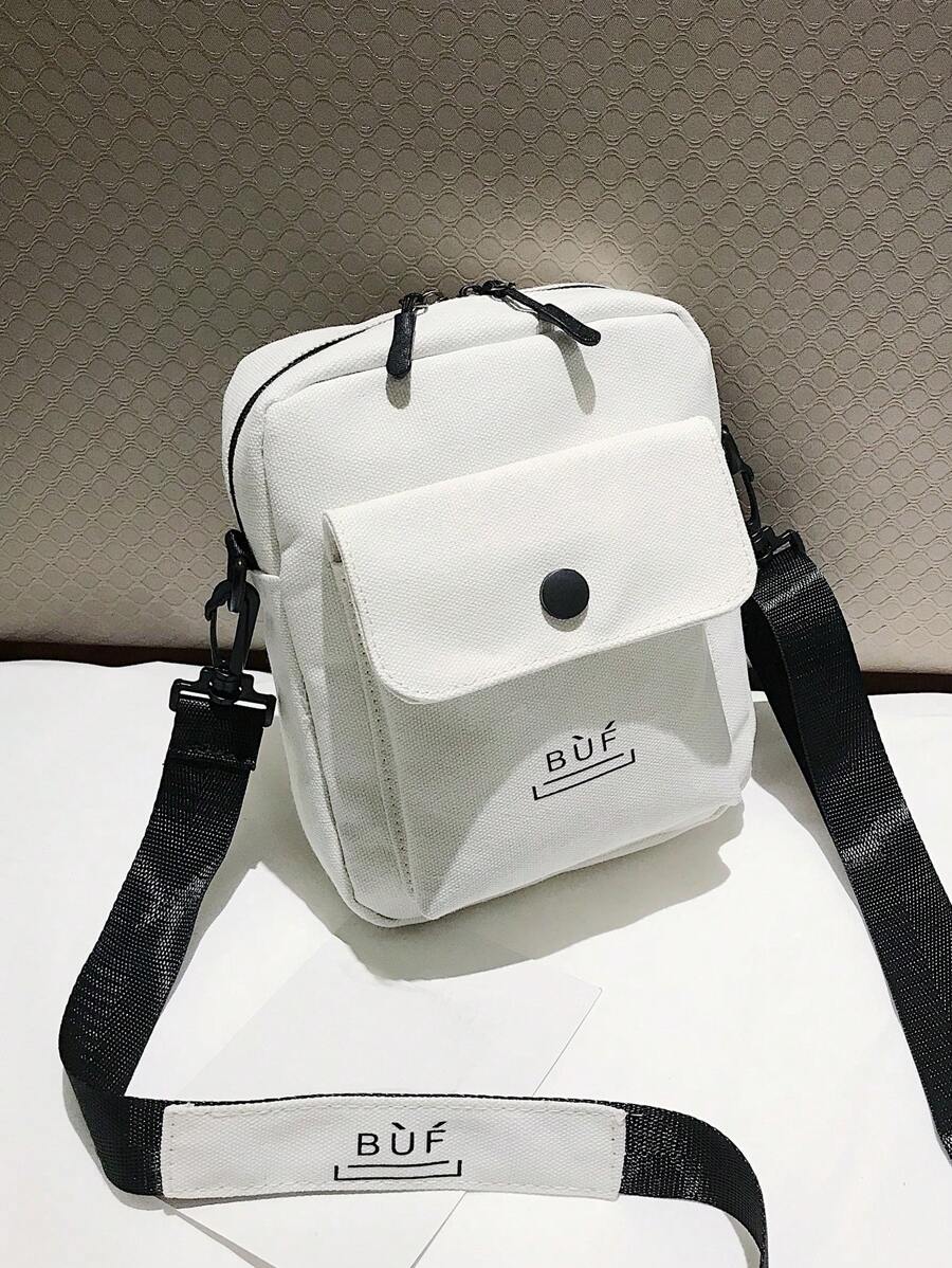 Bolso de hombro de estilo japonés Harajuku minimalista de unicolor, bolso cruzado cuadrado de lona, bolso de ocio adecuado para estudiantes, bolso universitario multifuncional para hombre, bolso de mensajero, bolso cilíndrico, bolso lateral, bolso de viaje de invierno, bolso de tela, bolso de regalo, bolso de campamento, bolso de vuelta al colegio, mochila blanca, artículos escolares de primavera
