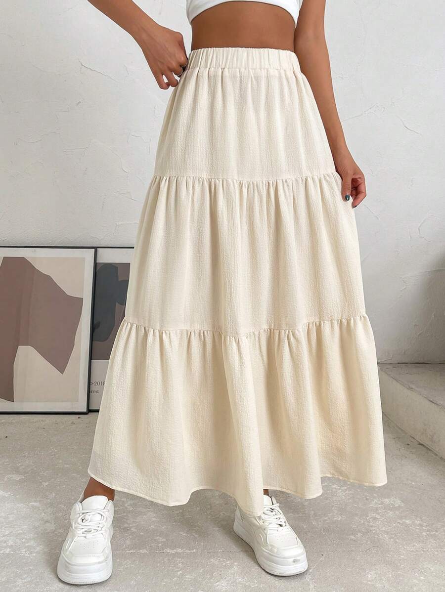 SHEIN EZwear Solid Layered Hem Skirt