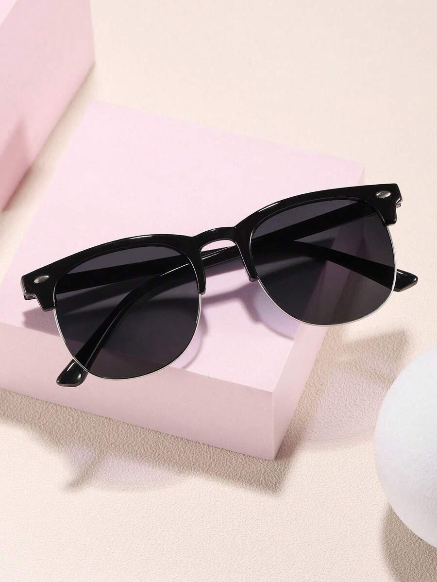 1pc Vintage Style Square Frame Half-Rim Fashion Glasses For Kids, Casual Outfit Accessory For Boys & Girls Age 14-16Y