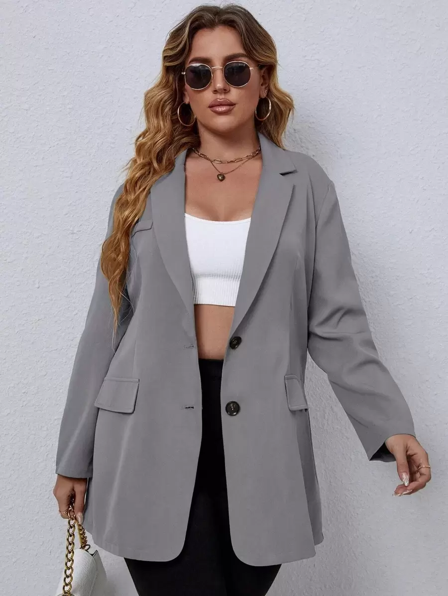 SHEIN LUNE Plus Lapel Neck Single Breasted Blazer Graduation,Back To School,Teacher Outfits For Women