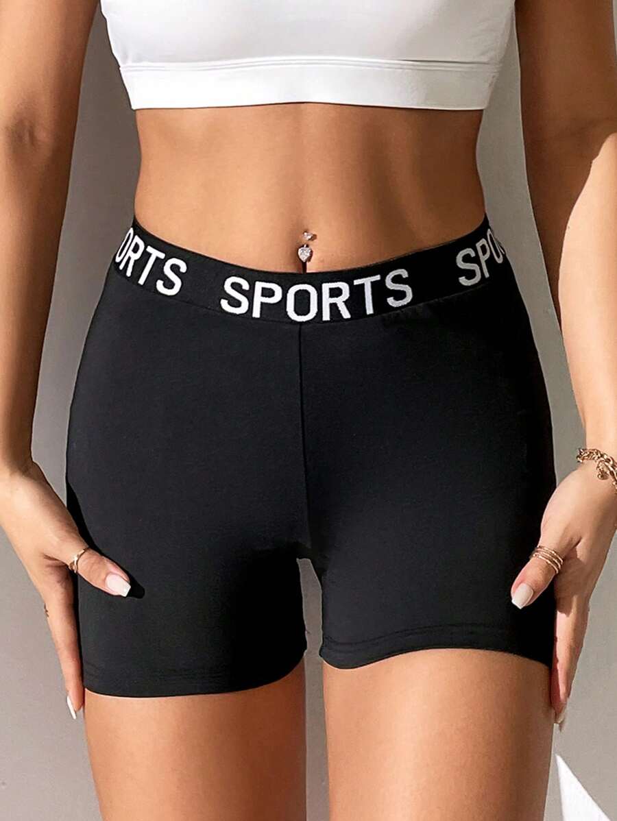 SHEIN PETITE Letter Graphic Biker Shorts