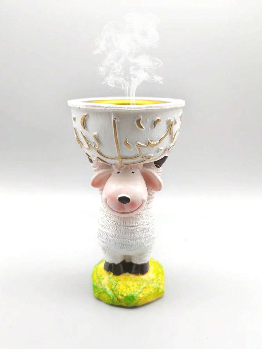 A Stylish Cartoon Lamb Holding A Lovely Atmosphere Valentine's Day Carnival New Year Holiday Gifts Desktop Ornaments Synthetic Resin Incense Burner Birthday Graduation