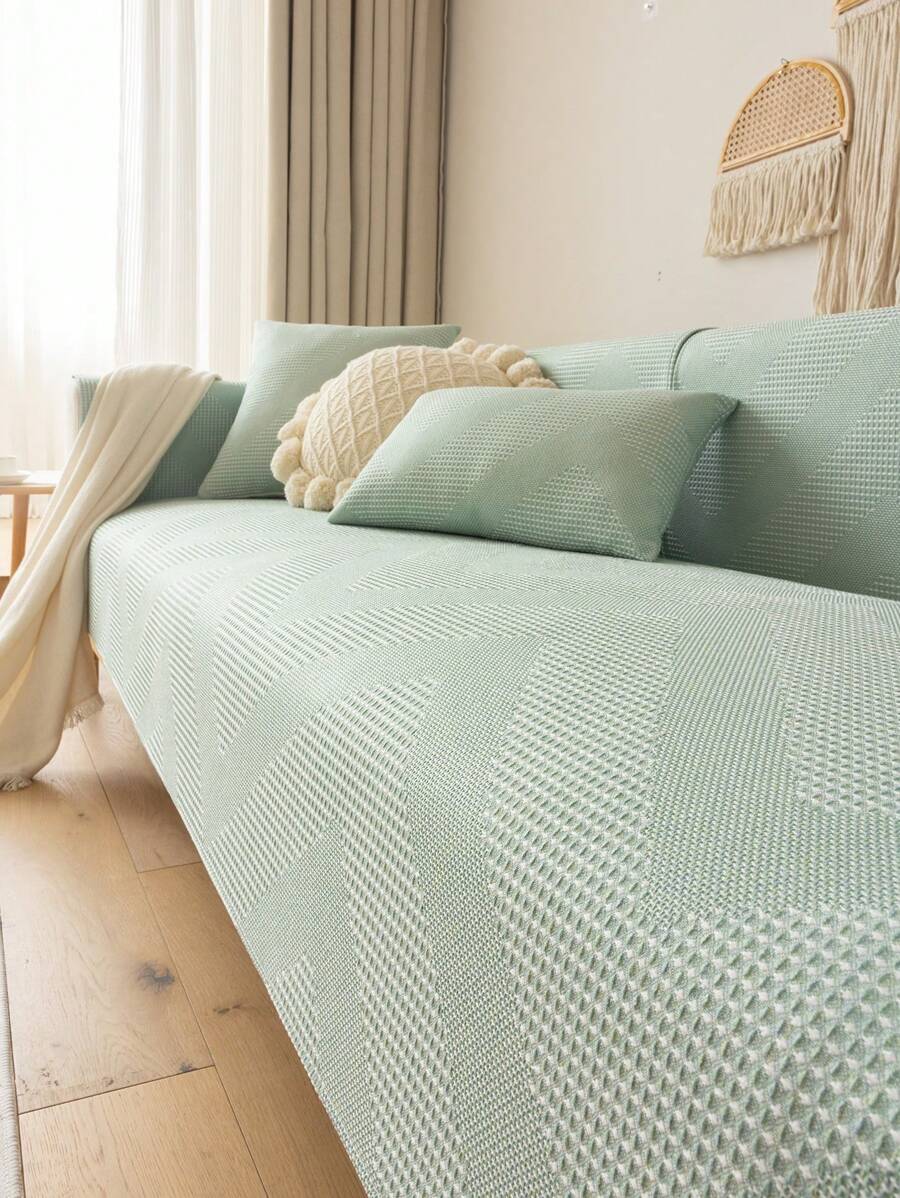 1pc Chevron Design Sofa Towel, Minimalist Polyester Anti-slip Sofa Cover Blanket For Living Room
