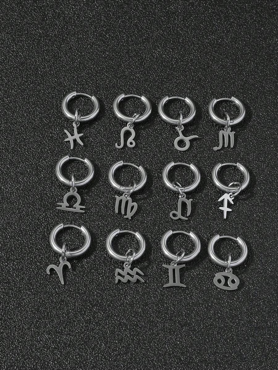 1pc Minimalist Constellation Symbol Drop Earring For Men For Daily Jewelry Accessories, Stainless Steel Jewelry