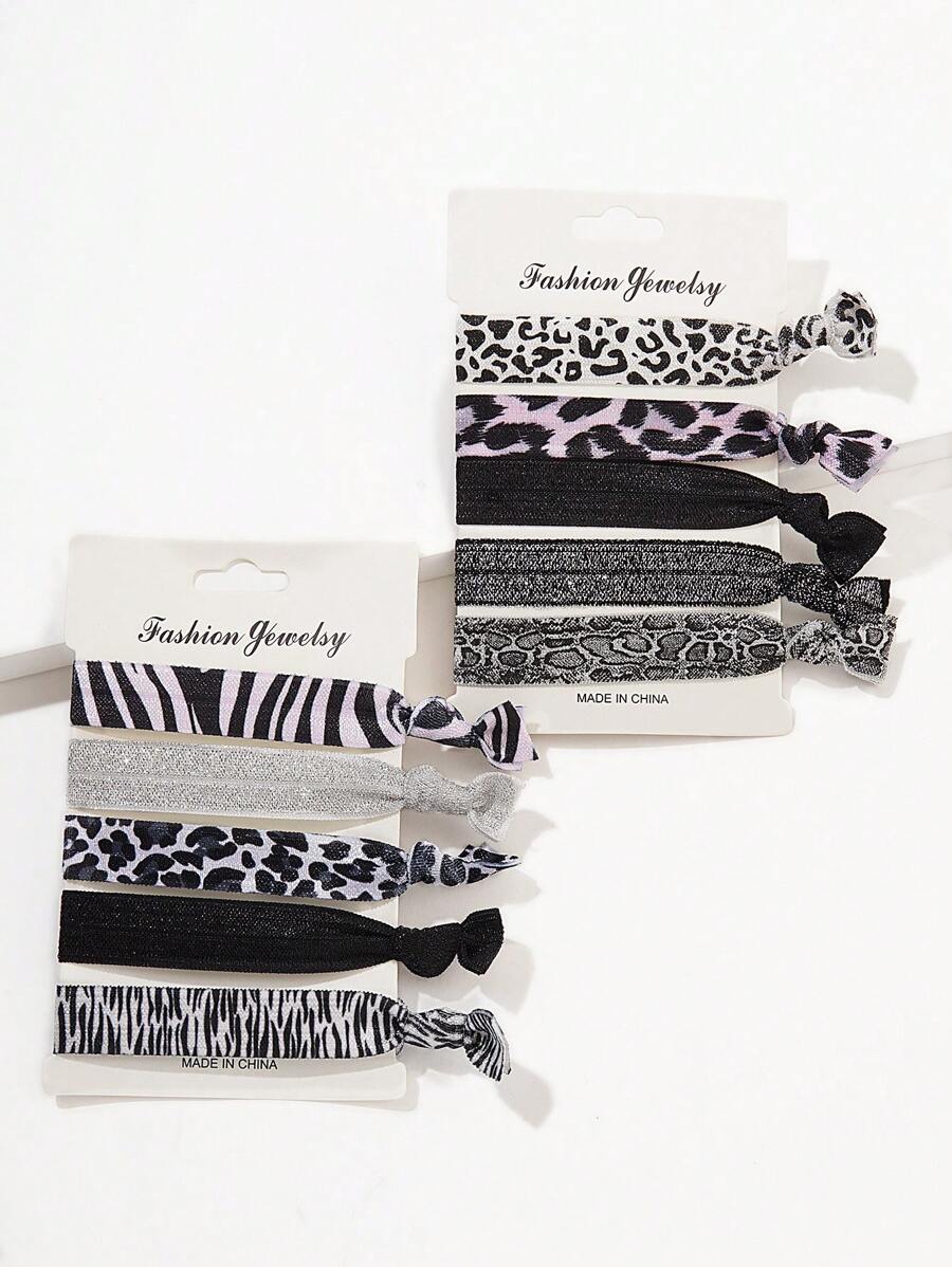 10pcs/Set Leopard Print Knotted Hair Ties, High Elasticity Fabric Hairbands For Ponytail, Bun Casual,Hair Accessories,Hair Rope