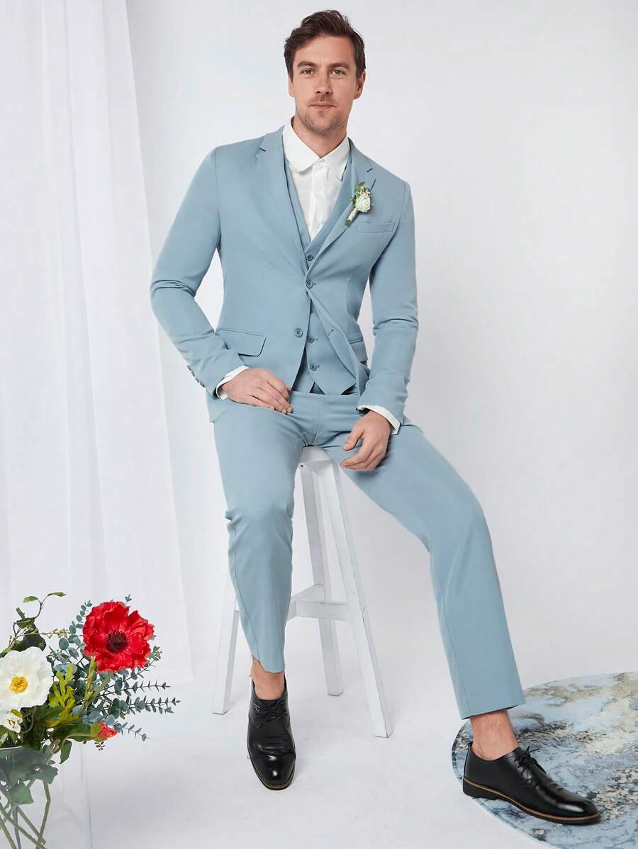 Manfinity VCAY Uomo 1 pezzo Blazer dettaglio toppa monopetto & 1 pezzo Gilet blazer & 1 pezzo Pantaloni