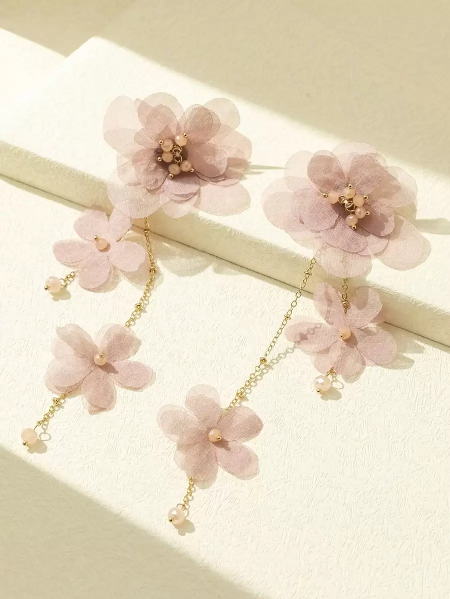 1 paire de boucles d'oreilles longues au design de fleurs en tissu, convenant pour le port quotidien, Saint-Valentin