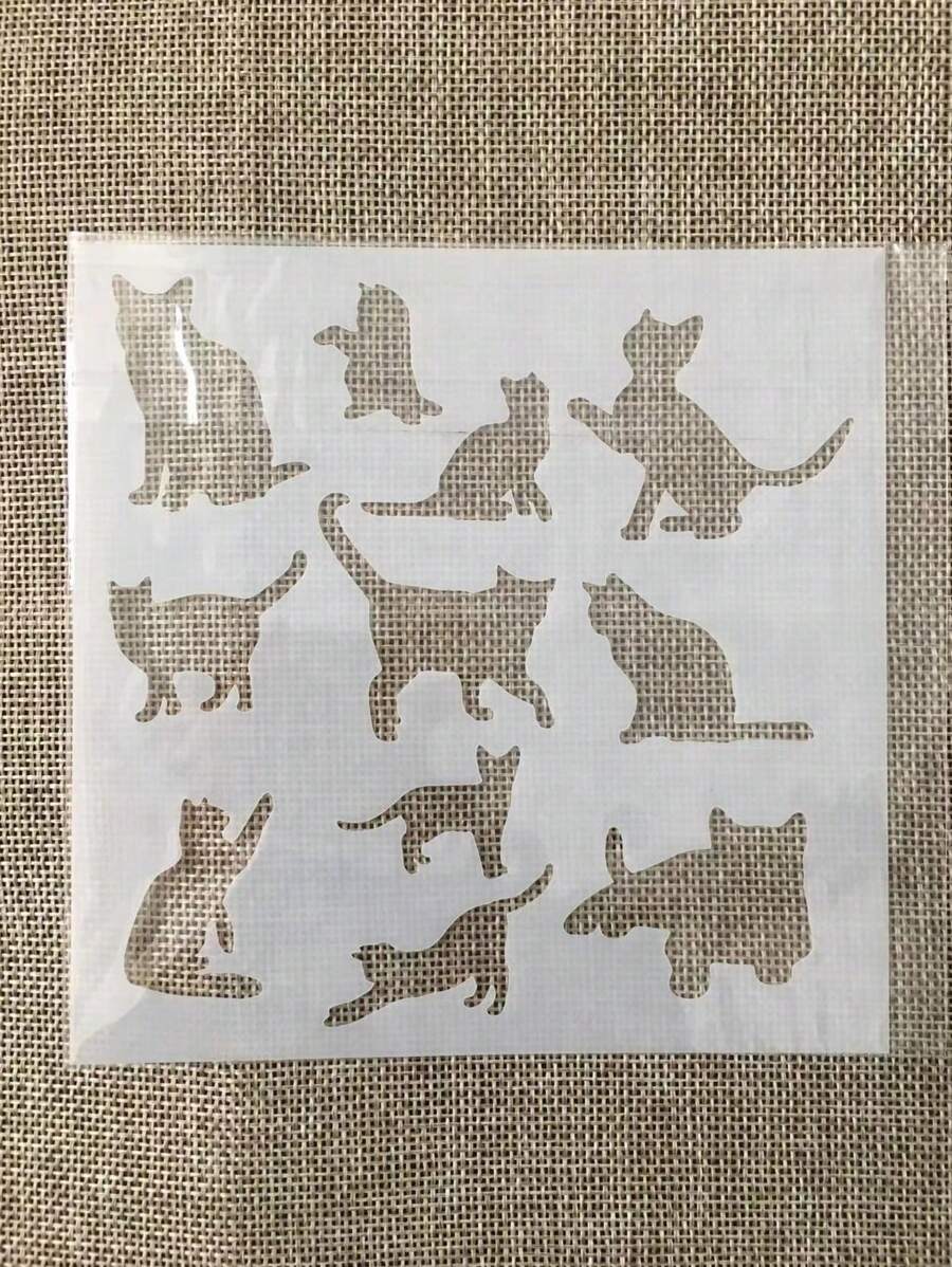 1pc 5 Inch White Plastic Cat Painting Stencil Back To School
